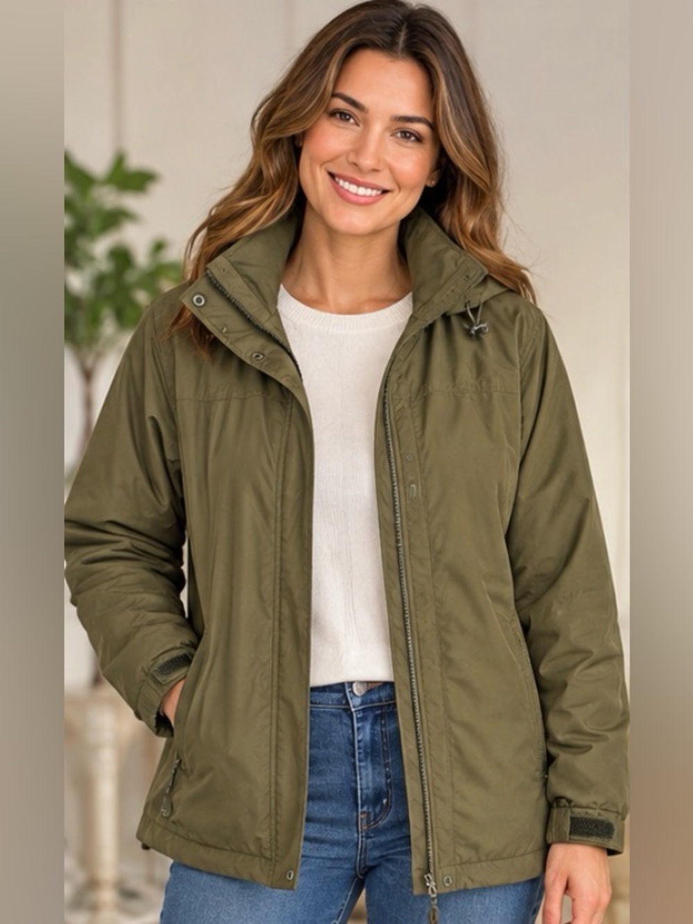 28” ptp Lands' End Women's Hooded Utility Jacket Green XL Like New